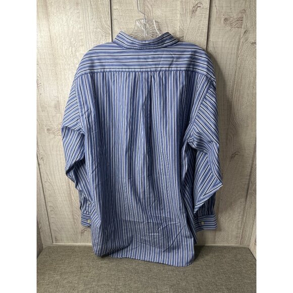Chaps Mens Blue White Striped Button Down Collared Shirt Long Sleeve Size Large - Picture 2 of 6